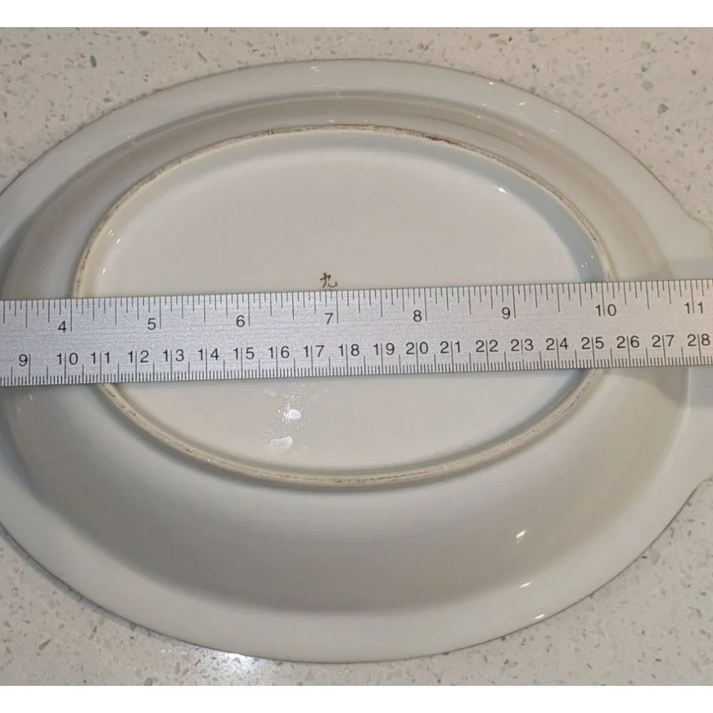 Vintage Japanese Hand-Painted Bamboo Design Oval Bowl two Handles 11 inch Length - Picture 11 of 12